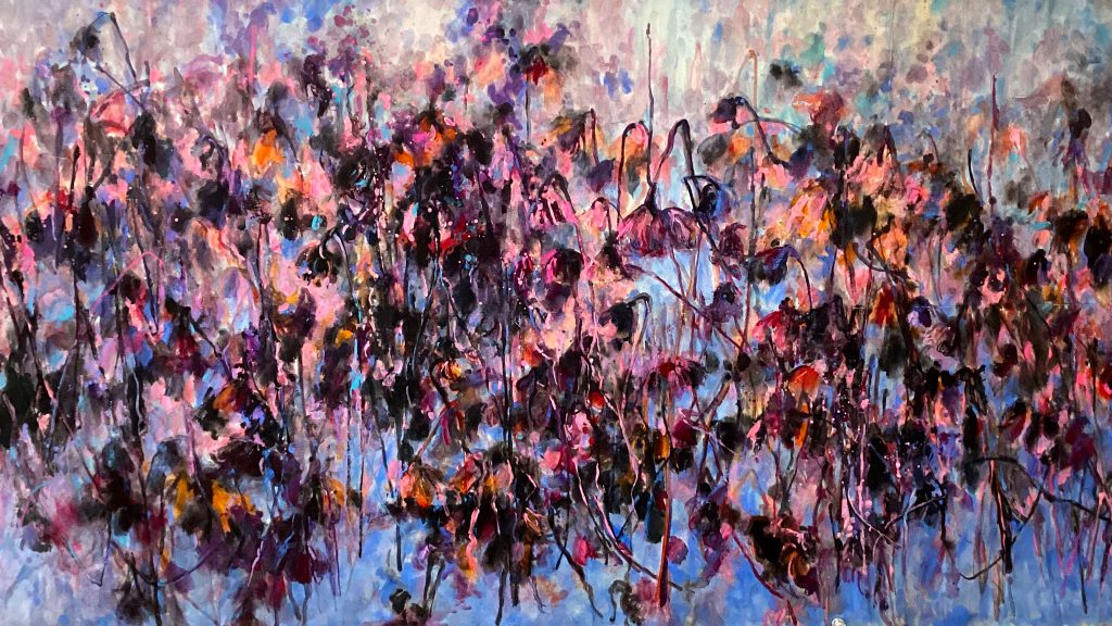 "Linear Awakeningseries​" – A Fantasy-Color Freehand landscape painting by Mu Rangong (Lu Guanyu). This work delves into the spiritual dialogue between ink and vibrant color. Mu Rangong is a Chinese contemporary artist, founder of the Fantasy-Color Freehand ink painting style, and creator of the “Boundless Fantasy” exhibition series.